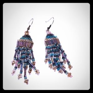 Iridescent Beaded Dangle Drop Hook Earrings